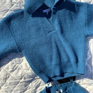 Fashion Nova Teal V-Neck Sweater Skirt Set